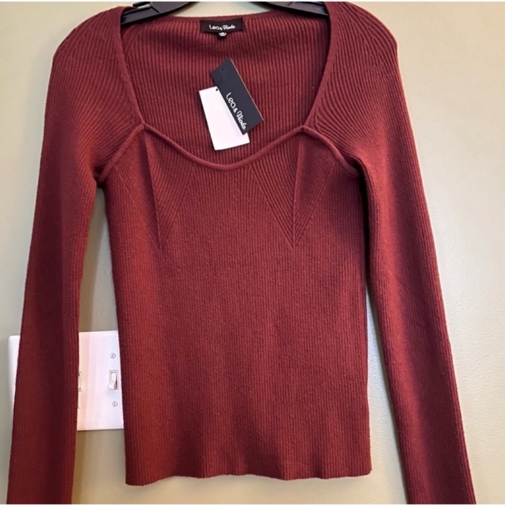 NWT Lea & Viola sweetheart cashmere square neck ribbed knit sweater blouse - Picture 14 of 15